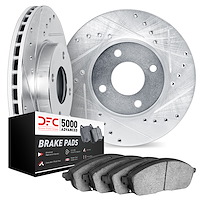 8502-92036 Drilled/Slotted Brake Rotors w/5000 Advanced Brake Pads Kit [Black], 2013-2017 Suzuki, Position: Front