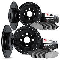 8504-07010 Drilled/Slotted Brake Rotors w/5000 Advanced Brake Pads Kit [Black], 1968-1988 Multiple Makes/Models, Position: Front
