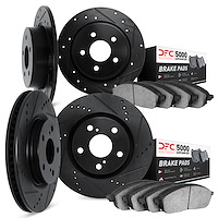8504-74009 Drilled/Slotted Brake Rotors w/5000 Advanced Brake Pads Kit [Black], 2015-2021 Multiple Makes/Models, Position: Front