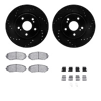 8512-01018 Drilled/Slotted Brake Rotors w/5000 Advanced Brake Pads Kit & Hardware [Black], 2006-2017 Suzuki, Position: Front