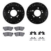 8512-03016 Drilled/Slotted Brake Rotors w/5000 Advanced Brake Pads Kit & Hardware [Black], 2001-2010 Kia/Hyundai/Genesis, Positi