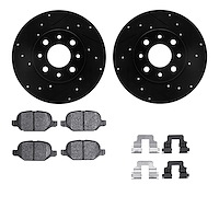 8512-07005 Drilled/Slotted Brake Rotors w/5000 Advanced Brake Pads Kit & Hardware [Black], 2013-2019 Mopar, Position: Rear