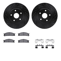 8512-13052 Drilled/Slotted Brake Rotors w/5000 Advanced Brake Pads Kit & Hardware [Black], 1992-1997 Subaru, Position: Front