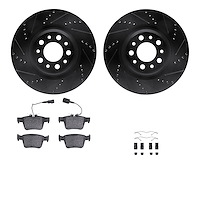 8512-16008 Drilled/Slotted Brake Rotors w/5000 Advanced Brake Pads Kit & Hardware [Black], 2017-2021 Alfa Romeo, Position: Rear