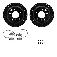 8512-20041 Drilled/Slotted Brake Rotors w/5000 Advanced Brake Pads Kit & Hardware [Black], 1987-1987 Jaguar, Position: Rear