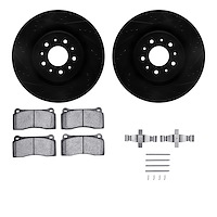 8512-20082 Drilled/Slotted Brake Rotors w/5000 Advanced Brake Pads Kit & Hardware [Black], 2000-2006 Jaguar, Position: Front