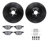 8512-20119 Drilled/Slotted Brake Rotors w/5000 Advanced Brake Pads Kit & Hardware [Black], Fits Select Jaguar, Position: Front