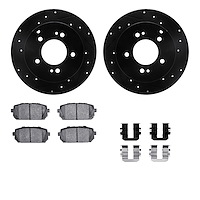 8512-21013 Drilled/Slotted Brake Rotors w/5000 Advanced Brake Pads Kit & Hardware [Black], 2007-2012 Kia/Hyundai/Genesis, Positi