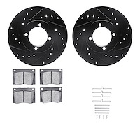 8512-22003 Drilled/Slotted Brake Rotors w/5000 Advanced Brake Pads Kit & Hardware [Black], 1976-1979 Lotus, Position: Front