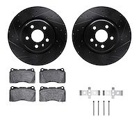 8512-26001 Drilled/Slotted Brake Rotors w/5000 Advanced Brake Pads Kit & Hardware [Black], 2014-2021 Tesla, Position: Front