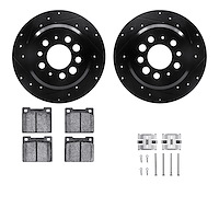 8512-27072 Drilled/Slotted Brake Rotors w/5000 Advanced Brake Pads Kit & Hardware [Black], 1967-1974 Volvo, Position: Rear