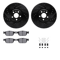 8512-27287 Drilled/Slotted Brake Rotors w/5000 Advanced Brake Pads Kit & Hardware [Black], Fits Select Multiple Makes/Models, Po