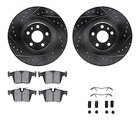 8512-27305 Drilled/Slotted Brake Rotors w/5000 Advanced Brake Pads Kit & Hardware [Black], Fits Select Multiple Makes/Models, Po