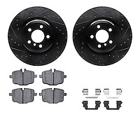 8512-31101 Drilled/Slotted Brake Rotors w/5000 Advanced Brake Pads Kit & Hardware [Black], 2016-2019 BMW, Position: Rear