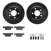 8512-31133 Drilled/Slotted Brake Rotors w/5000 Advanced Brake Pads Kit & Hardware [Black], 2013-2020 BMW, Position: Rear