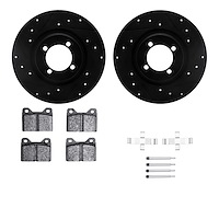 8512-31140 Drilled/Slotted Brake Rotors w/5000 Advanced Brake Pads Kit & Hardware [Black], 1969-1976 BMW, Position: Front