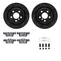 8512-31155 Drilled/Slotted Brake Rotors w/5000 Advanced Brake Pads Kit & Hardware [Black], Fits Select Multiple Makes/Models, Po