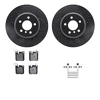 8512-31590 Drilled/Slotted Brake Rotors w/5000 Advanced Brake Pads Kit & Hardware [Black], 2013-2021 BMW, Position: Rear