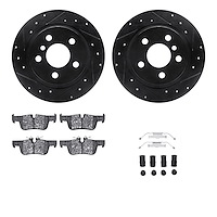 8512-32019 Drilled/Slotted Brake Rotors w/5000 Advanced Brake Pads Kit & Hardware [Black], Fits Select Multiple Makes/Models, Po