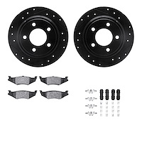 8512-40007 Drilled/Slotted Brake Rotors w/5000 Advanced Brake Pads Kit & Hardware [Black], 1993-2004 Mopar, Position: Rear