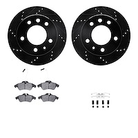 8512-40040 Drilled/Slotted Brake Rotors w/5000 Advanced Brake Pads Kit & Hardware [Black], 2002-2006 Multiple Makes/Models, Posi