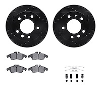 8512-40253 Drilled/Slotted Brake Rotors w/5000 Advanced Brake Pads Kit & Hardware [Black], 2002-2006 Multiple Makes/Models, Posi
