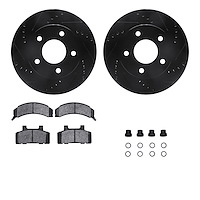 8512-45054 Drilled/Slotted Brake Rotors w/5000 Advanced Brake Pads Kit & Hardware [Black], 1983-1990 GM, Position: Front