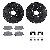 8512-47025 Drilled/Slotted Brake Rotors w/5000 Advanced Brake Pads Kit & Hardware [Black], Fits Select GM, Position: Front