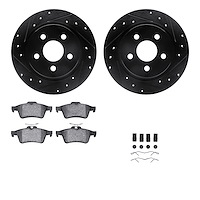 8512-54197 Drilled/Slotted Brake Rotors w/5000 Advanced Brake Pads Kit & Hardware [Black], Fits Select Ford/Lincoln/Mercury/Mazd
