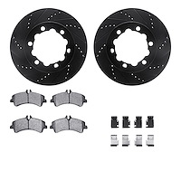 8512-63499 Drilled/Slotted Brake Rotors w/5000 Advanced Brake Pads Kit & Hardware [Black], 2007-2018 Multiple Makes/Models, Posi