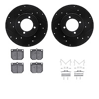 8512-67008 Drilled/Slotted Brake Rotors w/5000 Advanced Brake Pads Kit & Hardware [Black], 1980-1983 Infiniti/Nissan, Position: 
