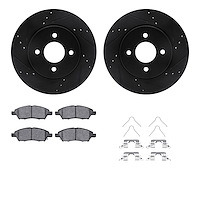 8512-67075 Drilled/Slotted Brake Rotors w/5000 Advanced Brake Pads Kit & Hardware [Black], 2012-2019 Infiniti/Nissan, Position: 
