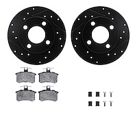8512-73010 Drilled/Slotted Brake Rotors w/5000 Advanced Brake Pads Kit & Hardware [Black], 1982-1998 Audi/Volkswagen, Position: 