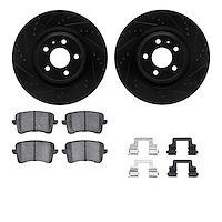 8512-73088 Drilled/Slotted Brake Rotors w/5000 Advanced Brake Pads Kit & Hardware [Black], 2013-2017 Audi/Volkswagen, Position: 