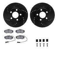 8512-73145 Drilled/Slotted Brake Rotors w/5000 Advanced Brake Pads Kit & Hardware [Black], 1990-1997 Audi/Volkswagen, Position: 