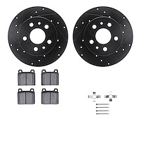 8512-74072 Drilled/Slotted Brake Rotors w/5000 Advanced Brake Pads Kit & Hardware [Black], 1972-1978 Audi/Volkswagen, Position: 