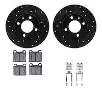 8512-74074 Drilled/Slotted Brake Rotors w/5000 Advanced Brake Pads Kit & Hardware [Black], 1973-1980 Audi/Volkswagen, Position: 