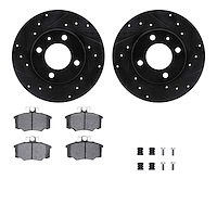 8512-74080 Drilled/Slotted Brake Rotors w/5000 Advanced Brake Pads Kit & Hardware [Black], 1977-1983 Audi/Volkswagen, Position: 