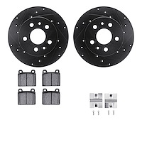 8512-74084 Drilled/Slotted Brake Rotors w/5000 Advanced Brake Pads Kit & Hardware [Black], 1973-1978 Audi/Volkswagen, Position: 
