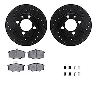 8512-74120 Drilled/Slotted Brake Rotors w/5000 Advanced Brake Pads Kit & Hardware [Black], 1982-1983 Audi/Volkswagen, Position: 