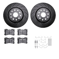 8512-75021 Drilled/Slotted Brake Rotors w/5000 Advanced Brake Pads Kit & Hardware [Black], Fits Select Lexus/Toyota/Scion, Posit