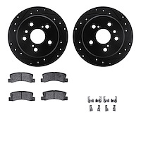8512-76057 Drilled/Slotted Brake Rotors w/5000 Advanced Brake Pads Kit & Hardware [Black], 1997-1999 Lexus/Toyota/Scion, Positio