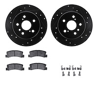8512-76060 Drilled/Slotted Brake Rotors w/5000 Advanced Brake Pads Kit & Hardware [Black], 1992-2003 Lexus/Toyota/Scion, Positio