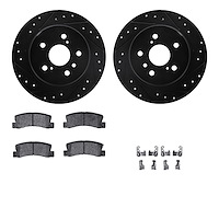 8512-76063 Drilled/Slotted Brake Rotors w/5000 Advanced Brake Pads Kit & Hardware [Black], 1999-2003 Lexus/Toyota/Scion, Positio