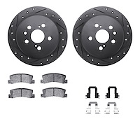 8512-76069 Drilled/Slotted Brake Rotors w/5000 Advanced Brake Pads Kit & Hardware [Black], 1994-1995 Lexus/Toyota/Scion, Positio