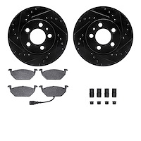 8512-92012 Drilled/Slotted Brake Rotors w/5000 Advanced Brake Pads Kit & Hardware [Black], 2003-2017 Audi/Volkswagen, Position: 
