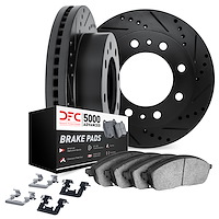 8512-99642 Drilled/Slotted Brake Rotors w/5000 Advanced Brake Pads Kit & Hardware [Black], Fits Select Ford/Lincoln/Mercury/Mazd