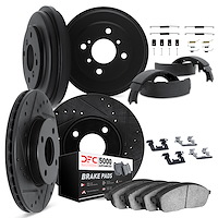 8514-03096 Drilled/Slotted Brake Rotors w/5000 Advanced Brake Pads/Drums/Shoes & Hardware Kit [Black], 1991-1992 Kia/Hyundai/Gen