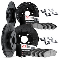 8514-67109 Drilled/Slotted Brake Rotors w/5000 Advanced Brake Pads Kit & Hardware [Black], 1996-2000 Infiniti/Nissan, Position: 
