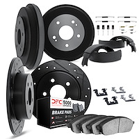 8514-74037 Drilled/Slotted Brake Rotors w/5000 Advanced Brake Pads/Drums/Shoes & Hardware Kit [Black], 1979-1985 Audi/Volkswagen
